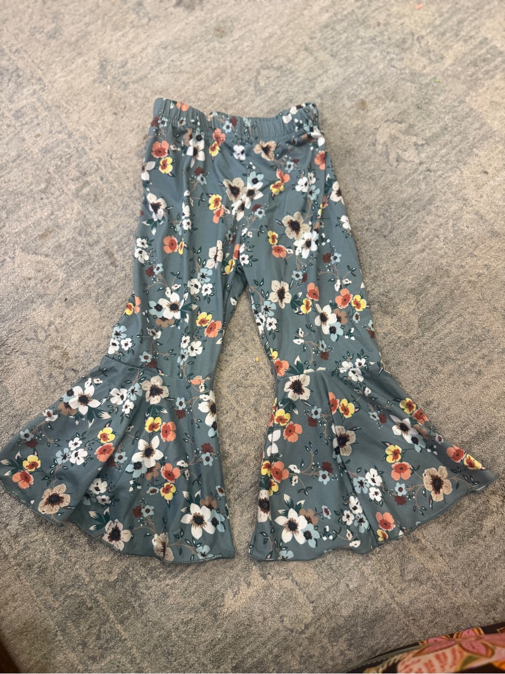 Girls Floral Bell-Bottom Leggings - Teal Floral